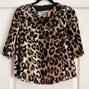 Trina Turk Leopard Print Faux Fur Top Size Small Animal Print Statement Blouse